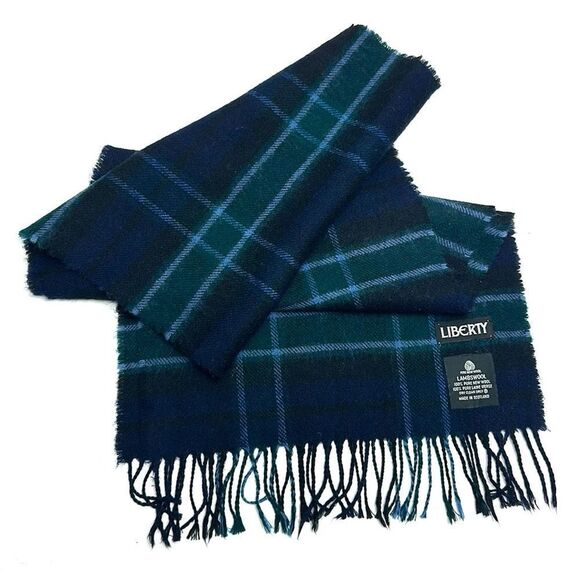 Liberty Other - LIBERTY Lambswool Scarf Blue & Aqua Green Plaid Fringe Unisex